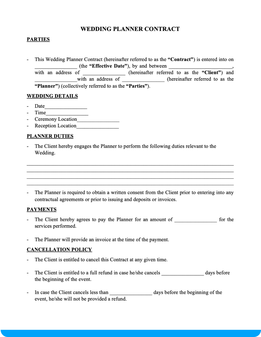 Example of Wedding Planner Agreement Template