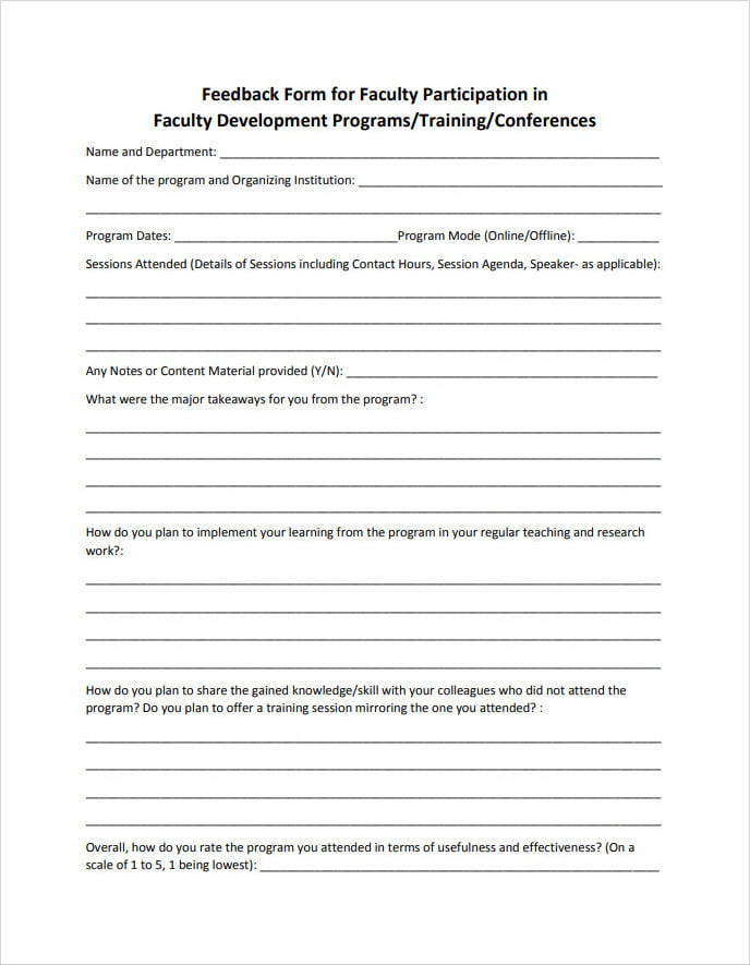 Faculty Participation Training Feedback Form