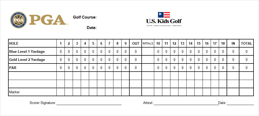 Family Golf Course Scorecard Template