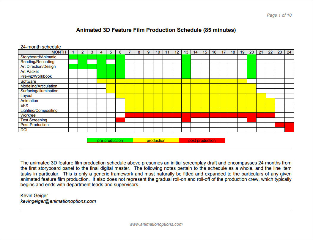 Film Production Schedule Template