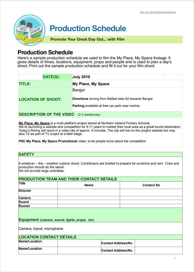 Film Production Shooting Schedule Template