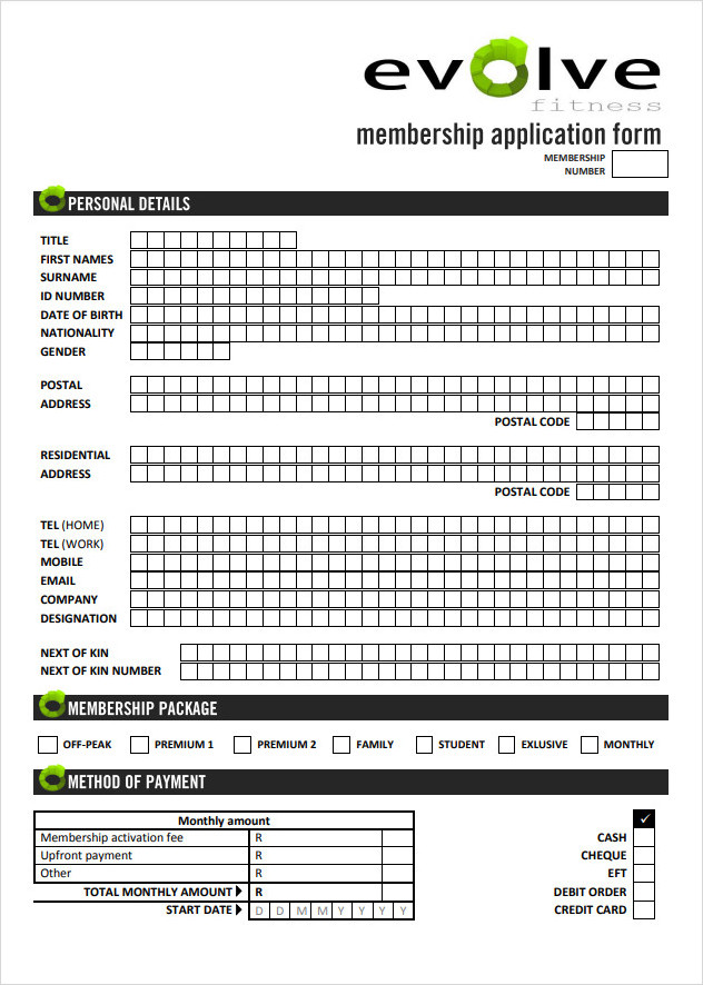 Fitness Membership Form