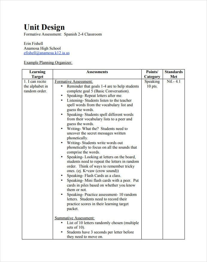 Formative Assessment Strategies Template