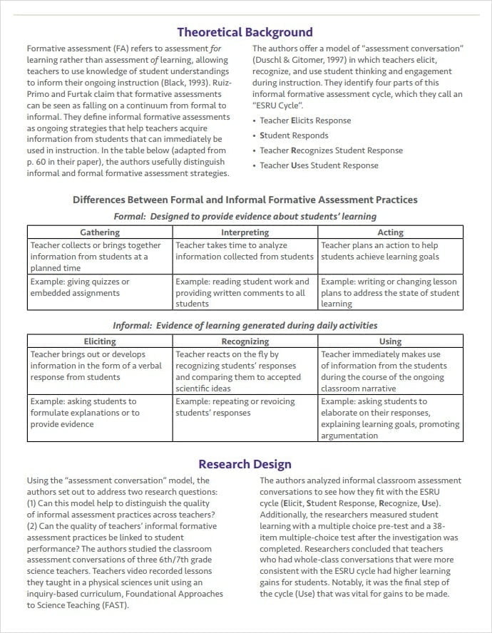 Formative Assessment Template PDF