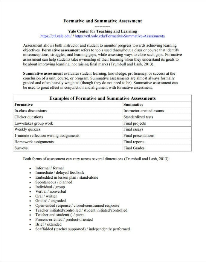 Formative and Summative Assessment Template