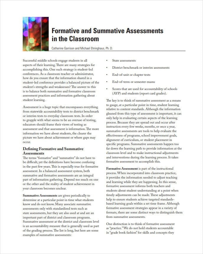 Formative and Summative Assessment in Classroom