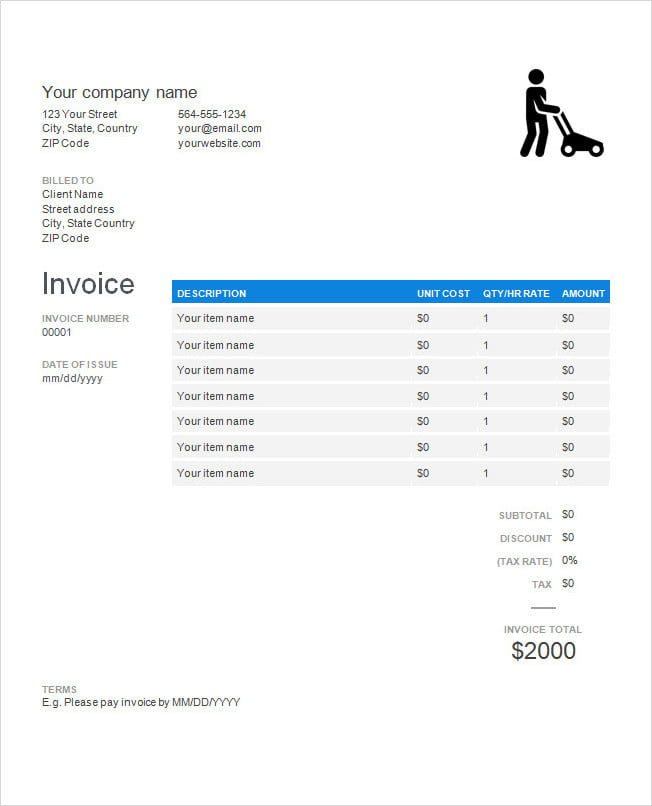 Free Lawn Care Invoice Template Word