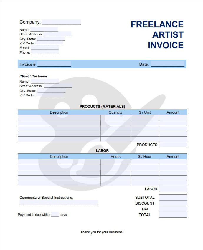 Freelance Artist Invoice Template