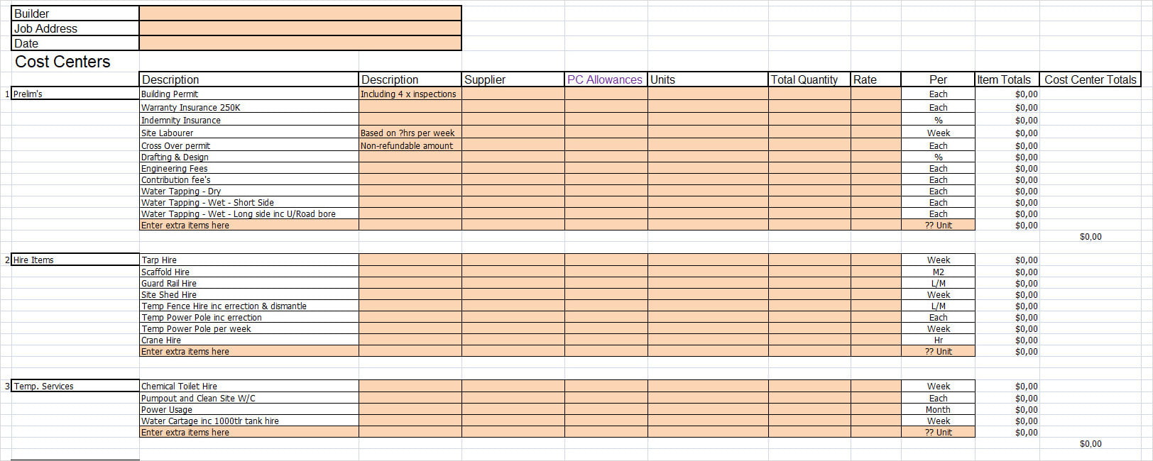 General Contractor Construction Cost Estimate Template Excel