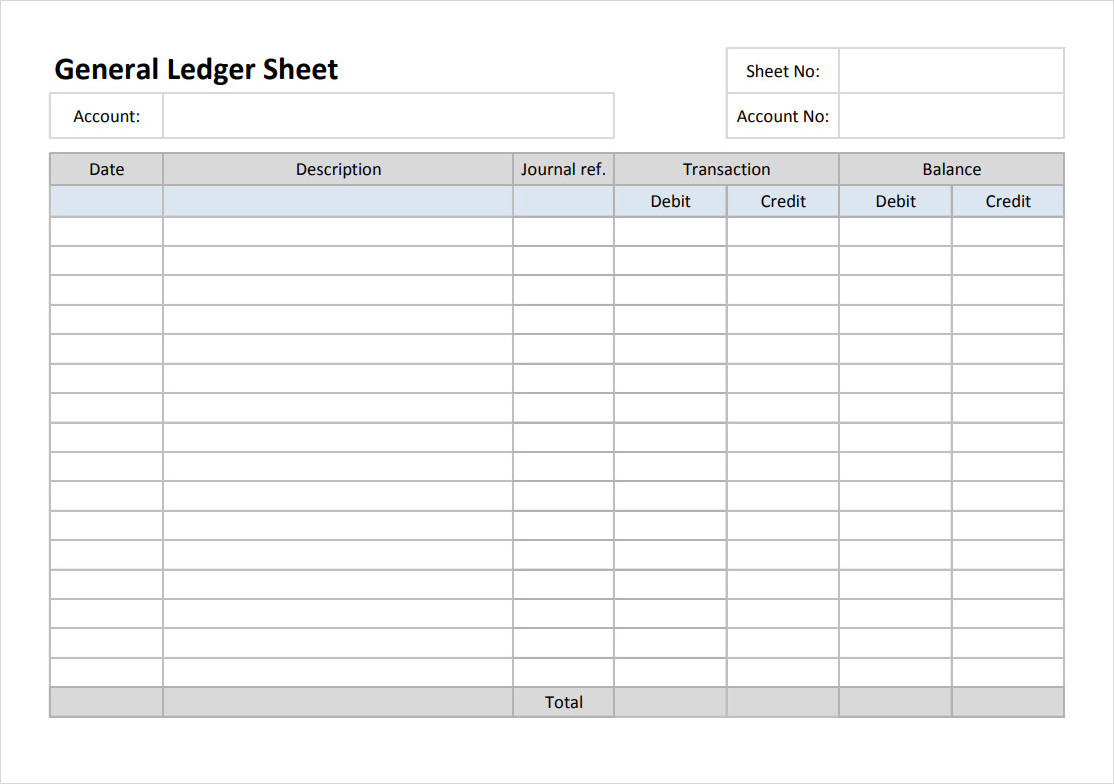 General Ledger Sheet Template