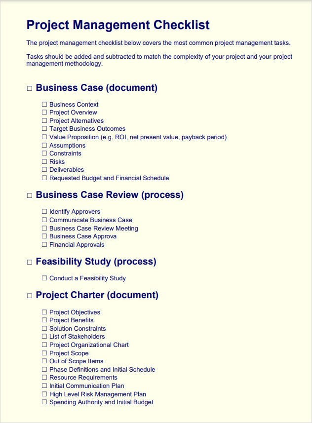 General Project Management Checklist Template