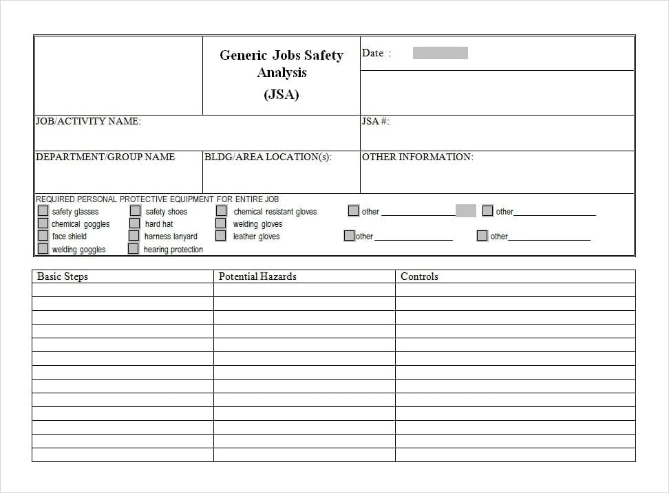 Generic Job Safety Analysis Form