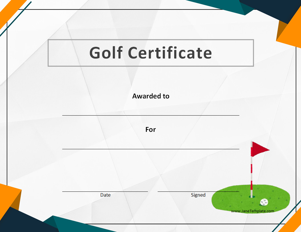 Elegant Golf Award Certificate Template with space for recipient's name and achievement details