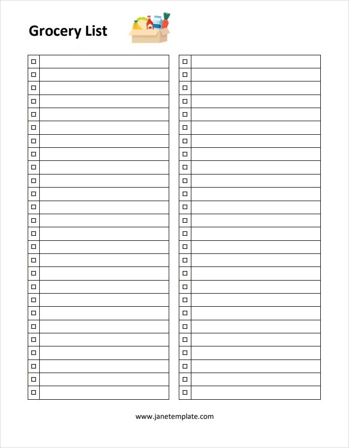 Printable Grocery List Template