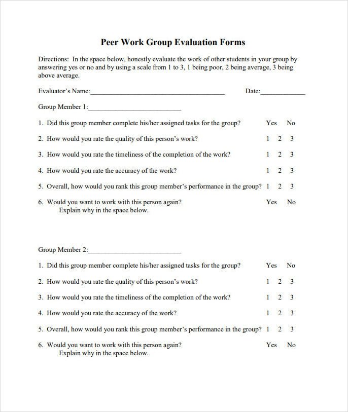 Group Work Peer Evaluation Form