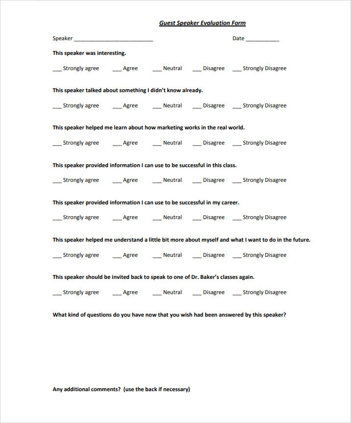 Guest Speaker Evaluation Form