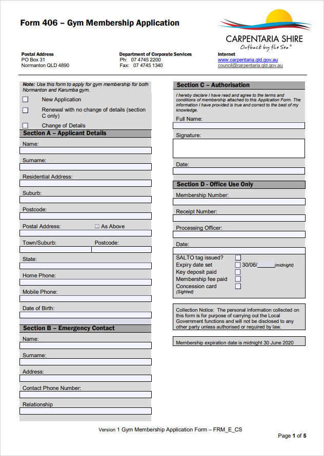 Gym Membership Application Template