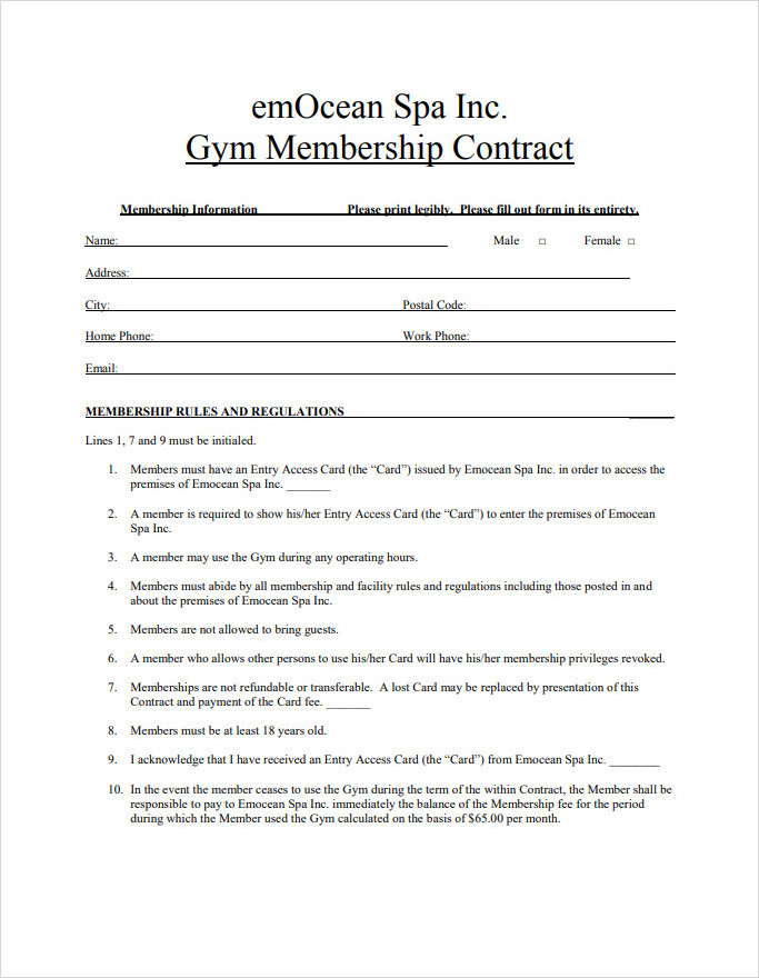 Gym Membership Contract Template