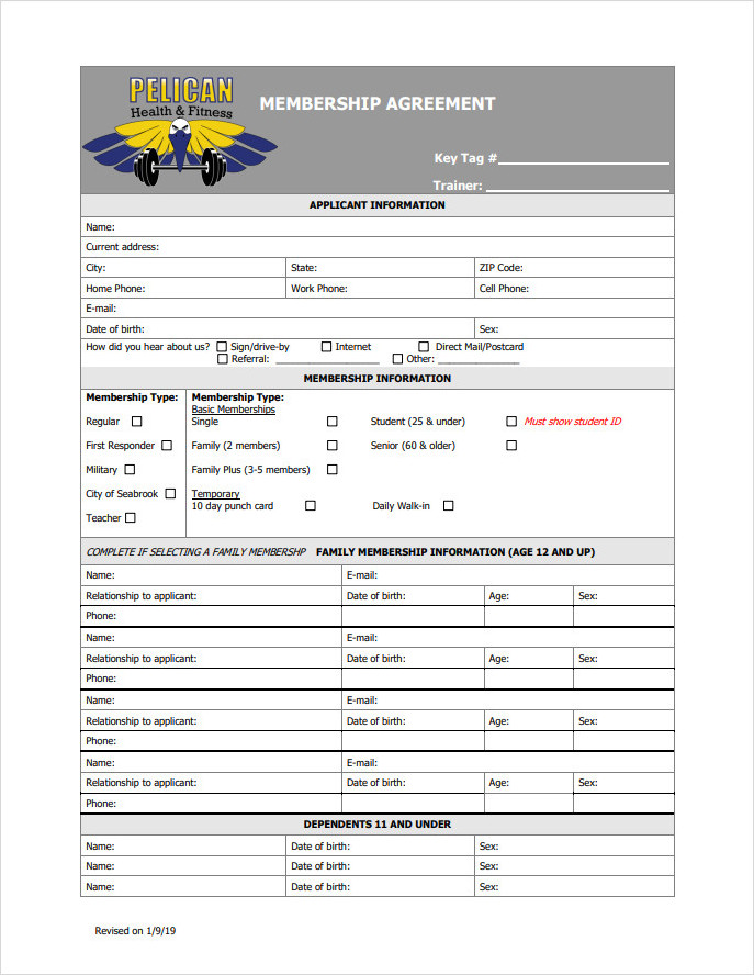 Health Fitness Membership Agreement Template