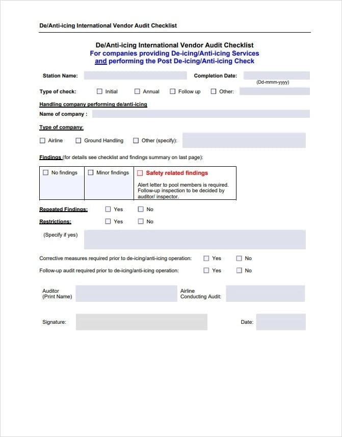 International Vendor Audit Checklist Template