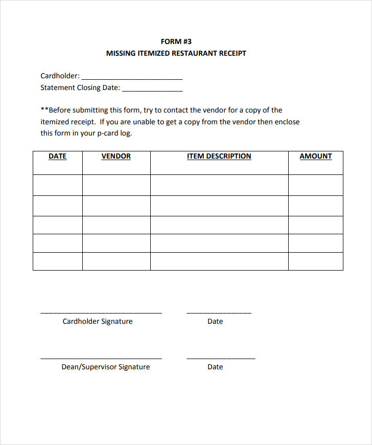 Itemized Restaurant Receipt Template