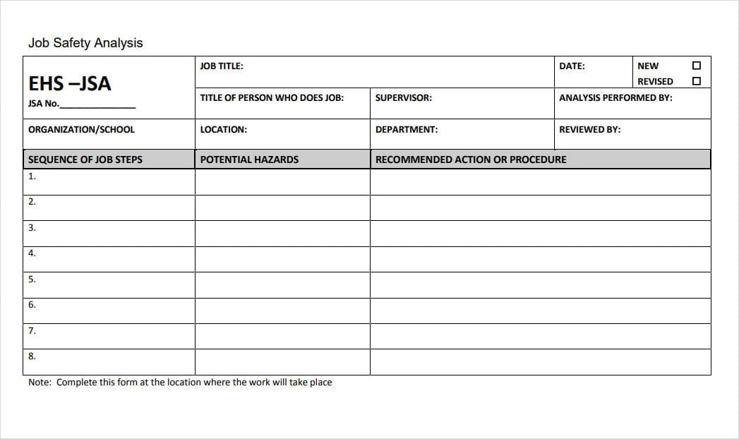 Job Safety Analysis Form