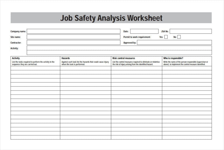 Printable Job Safety Analysis Template