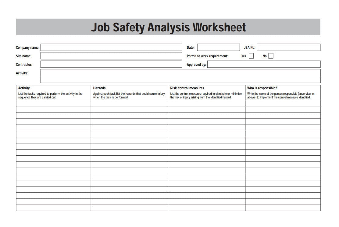 Job Safety Analysis Worksheet Template