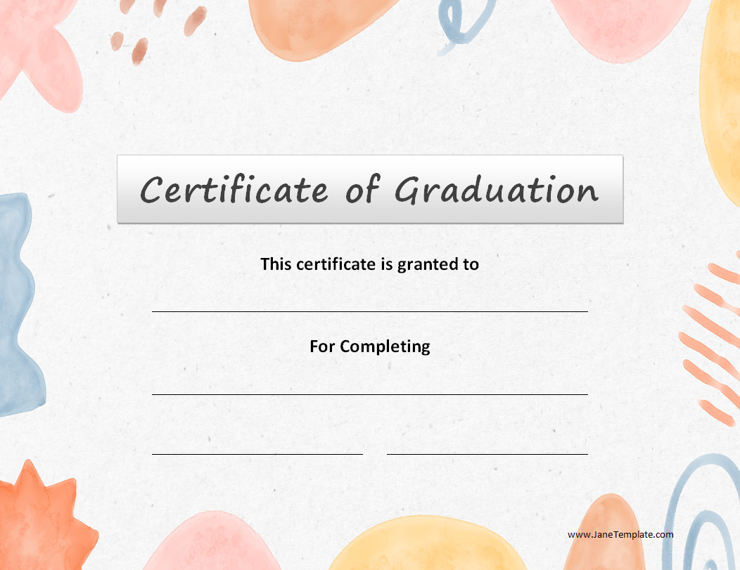 Printable kindergarten graduation certificate template featuring space for child's name, date, and teacher's signature.