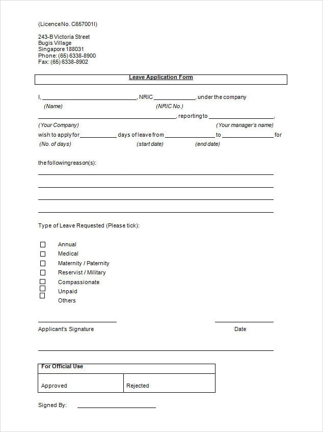 Leave Application Form For Company