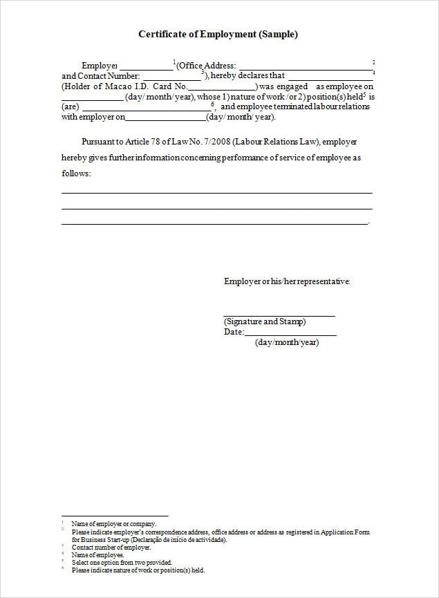 Letter For Certificate Of Employment