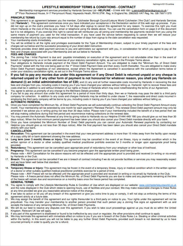 Lifestyles Terms Conditions Contract Template