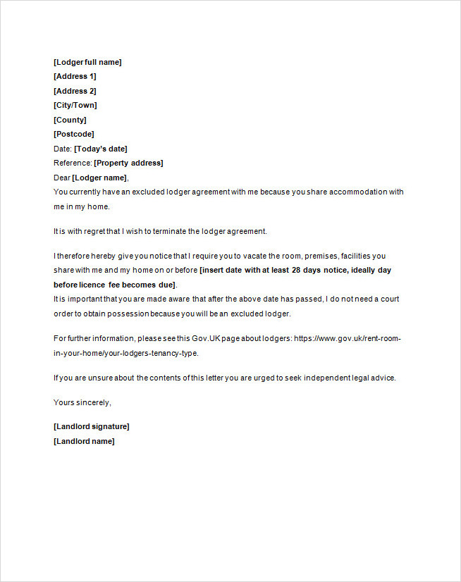 Lodger Notice Agreement Template