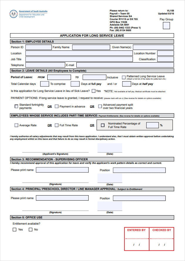 Long Service Leave Application Form