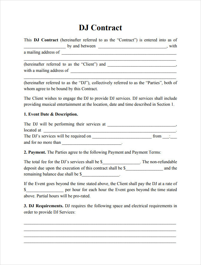 Printable DJ Contract Template