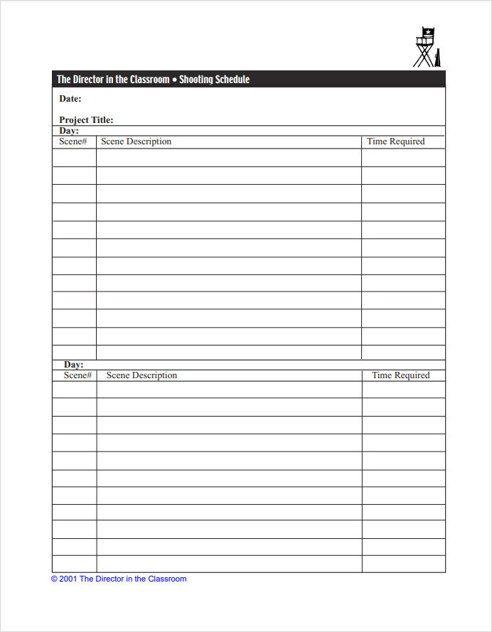 Main Shooting Schedule Template