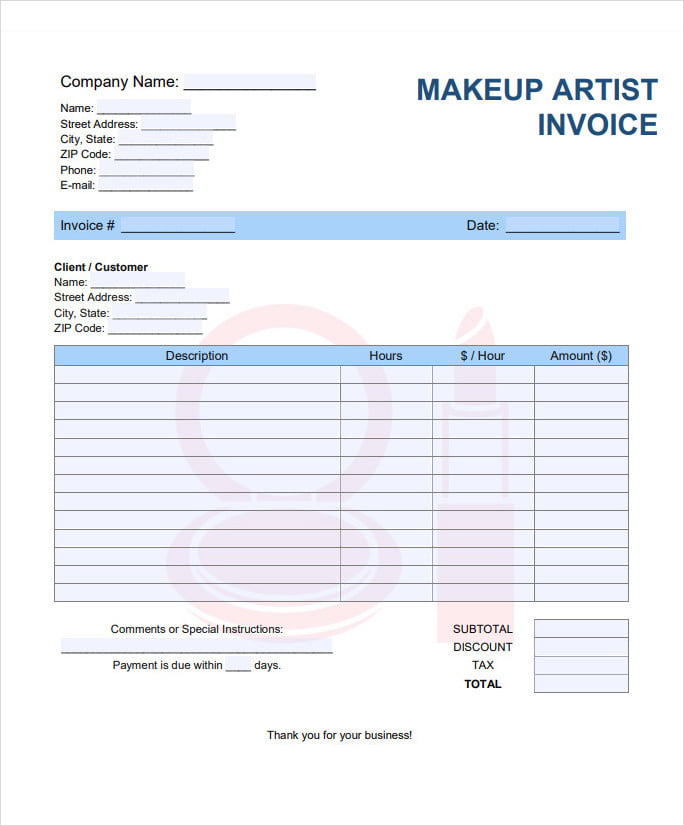 Makeup Artist Invoice Template