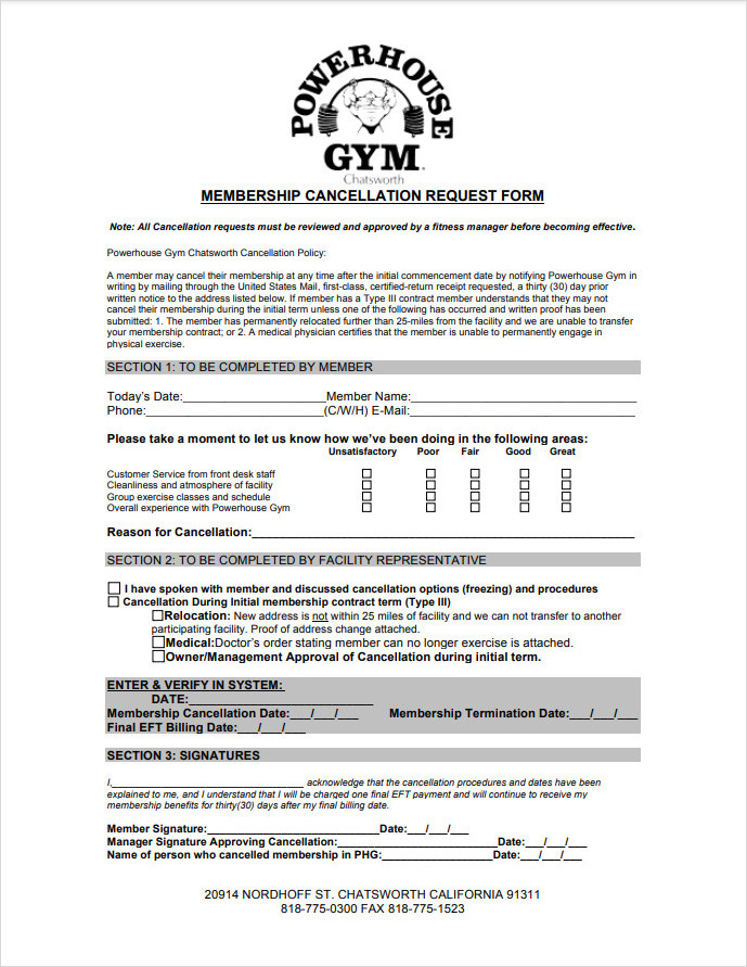 Membership Cancellation Request Form