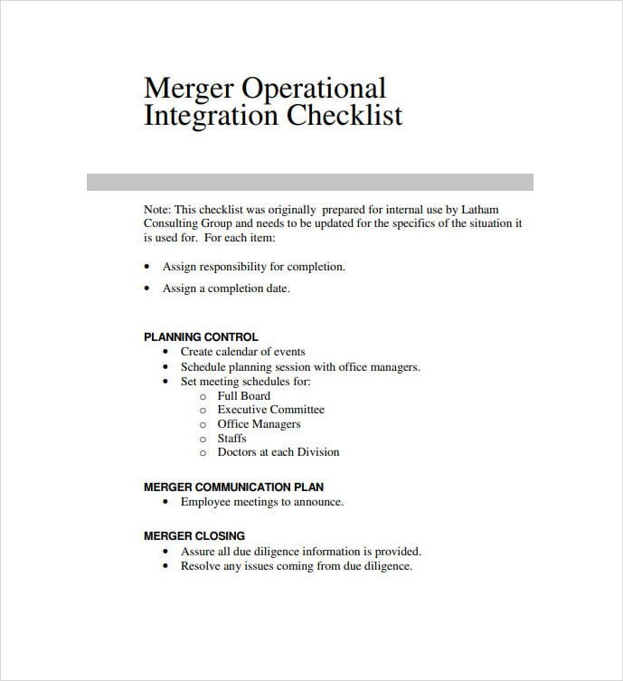 Merger Operational Integration Checklist