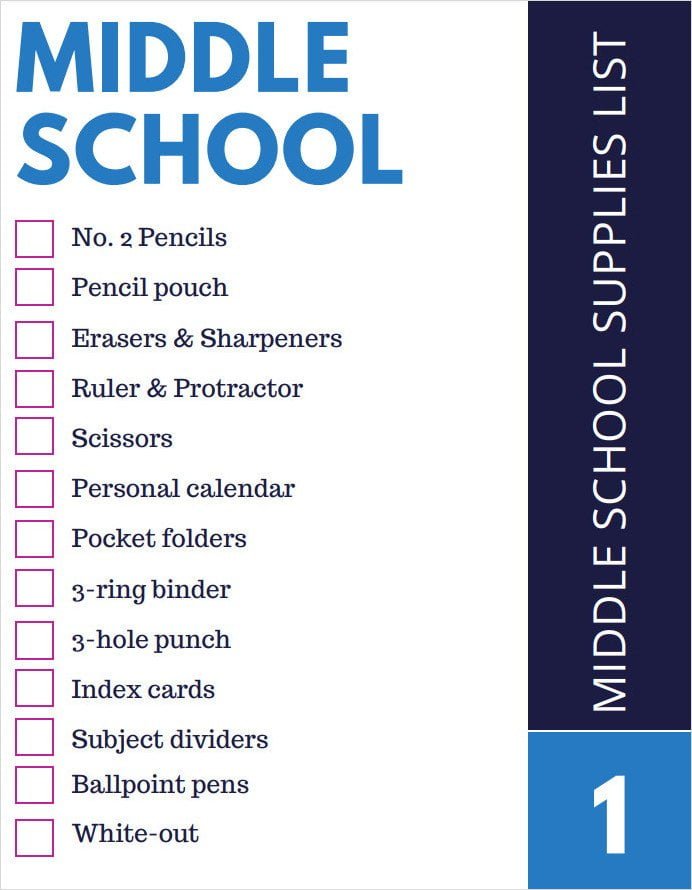 Middle School Supplies List Template