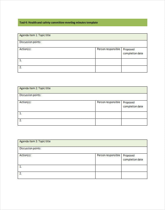 Minutes Of Health And Safety Meeting Template Word