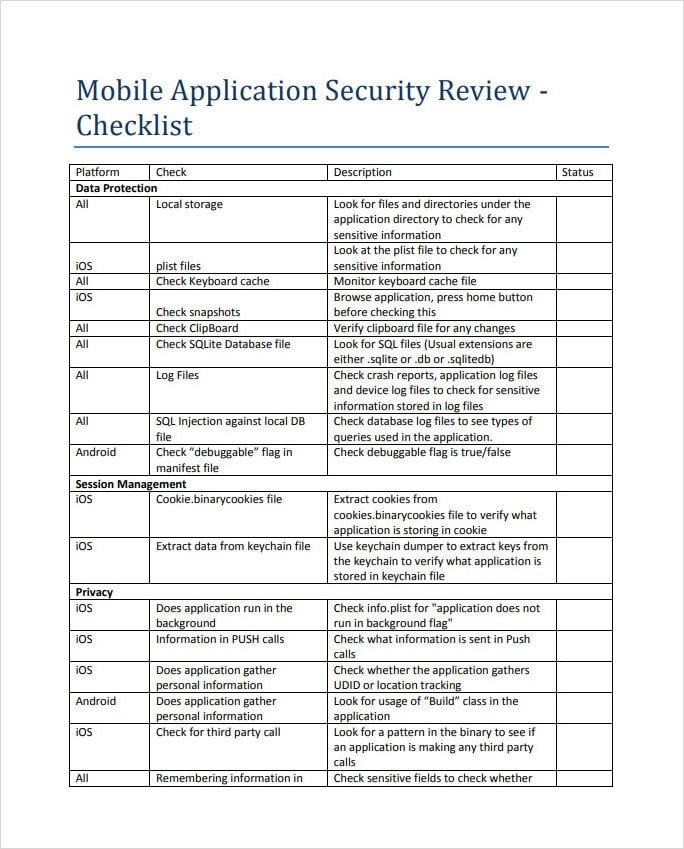 Mobile Application Security Checklist Template