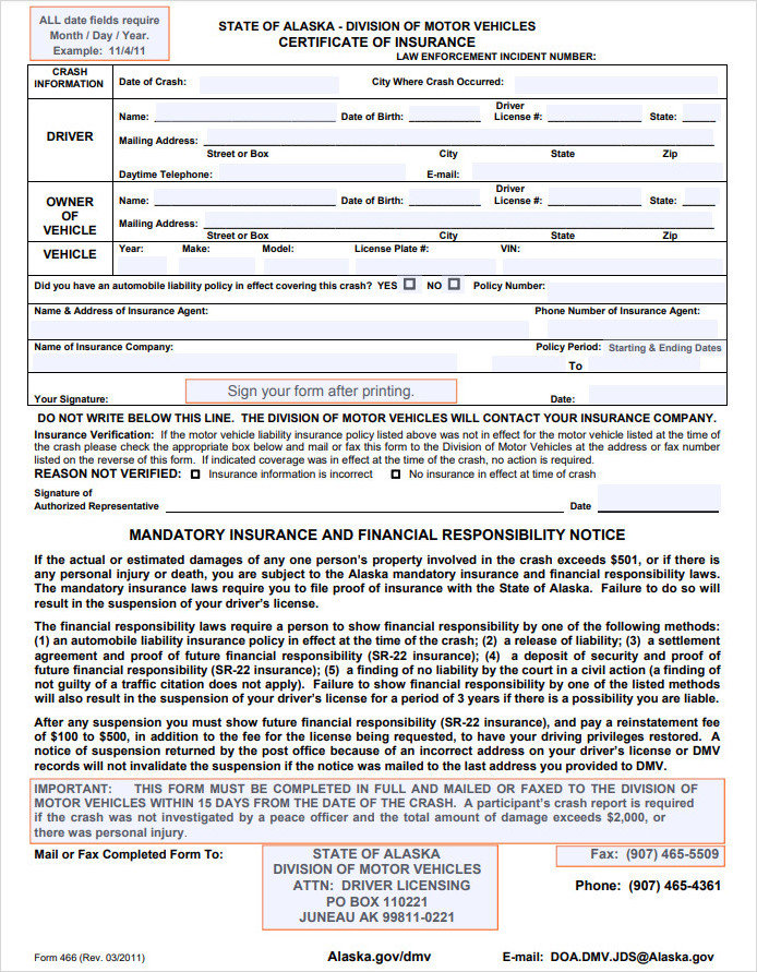 Motor Insurance Certificate Form