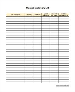 Printable Moving Inventory List Template