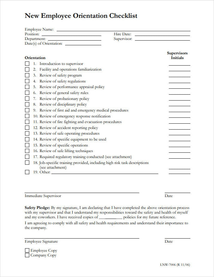 New Employee Orientation Checklist Template