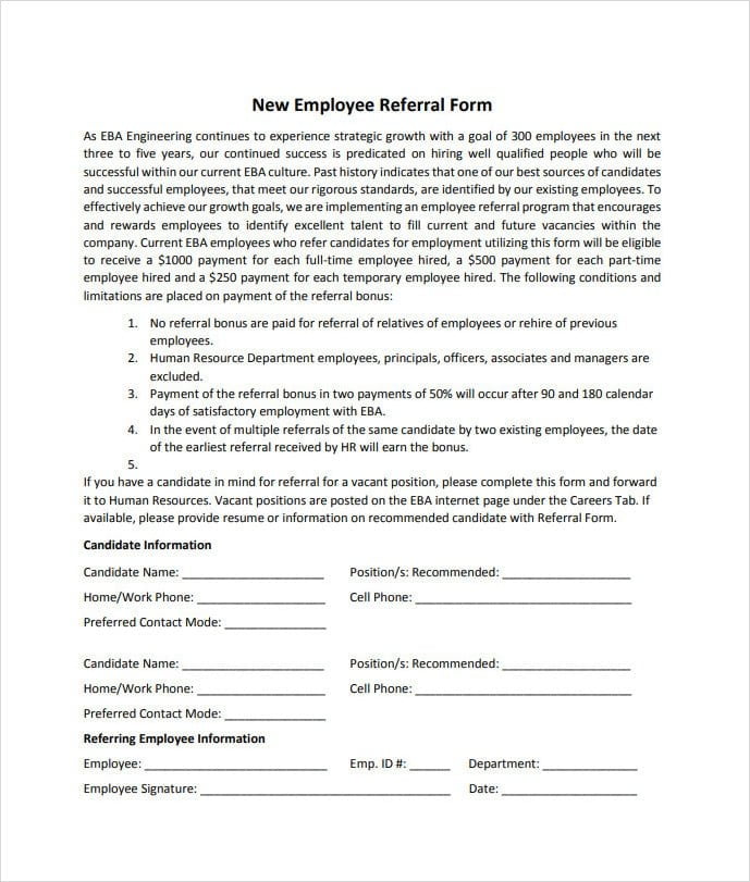 Printable Employee Referral Form 9157