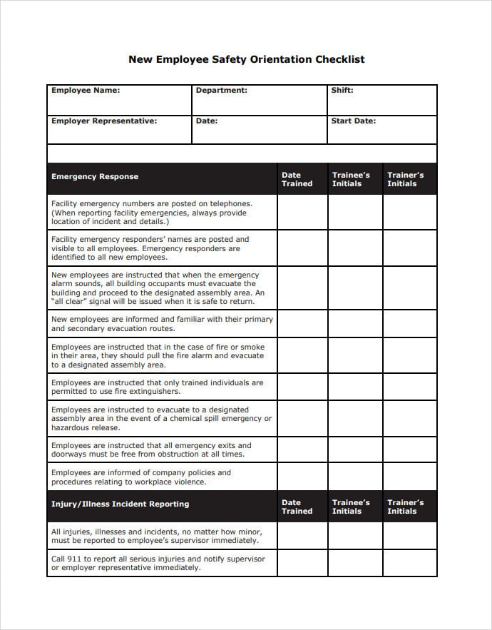 Printable Orientation Checklist Template