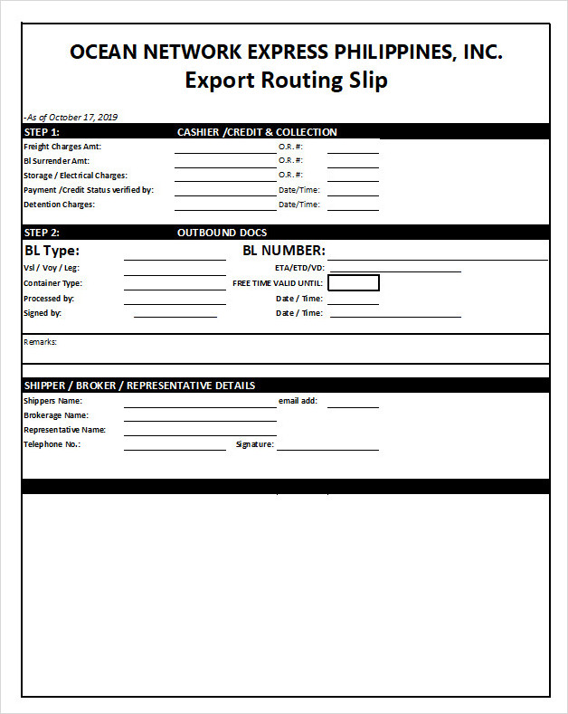 ONE Routing Slip Template