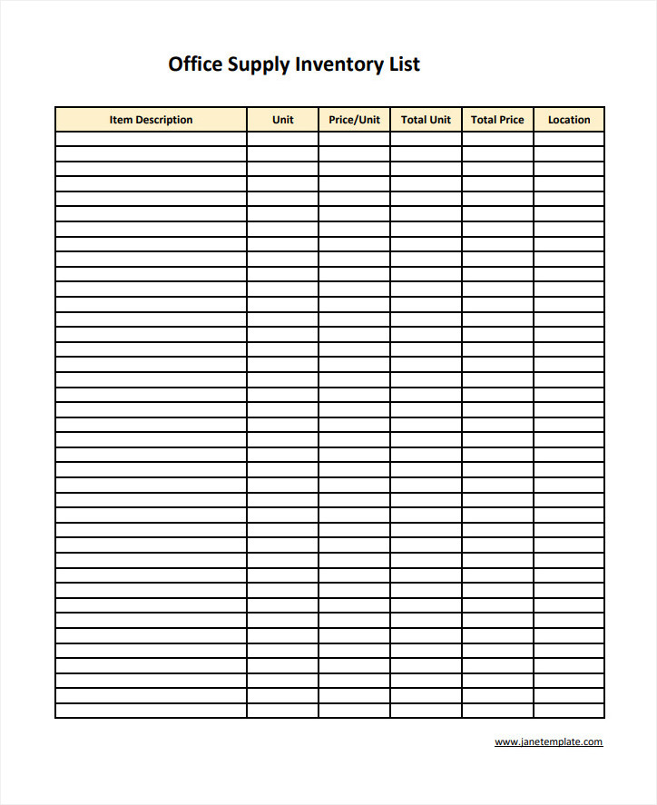 Free Printable Simple Blank Office Supply Inventory List Template