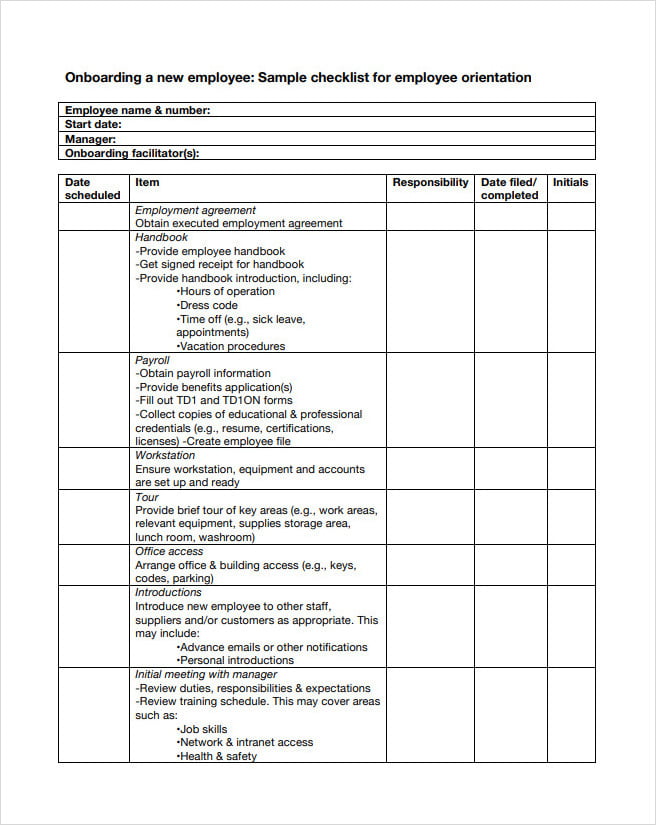 Onboarding New Employee Checklist Template